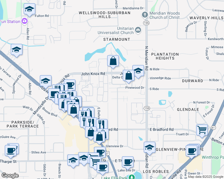 map of restaurants, bars, coffee shops, grocery stores, and more near 254 North Villas Court in Tallahassee
