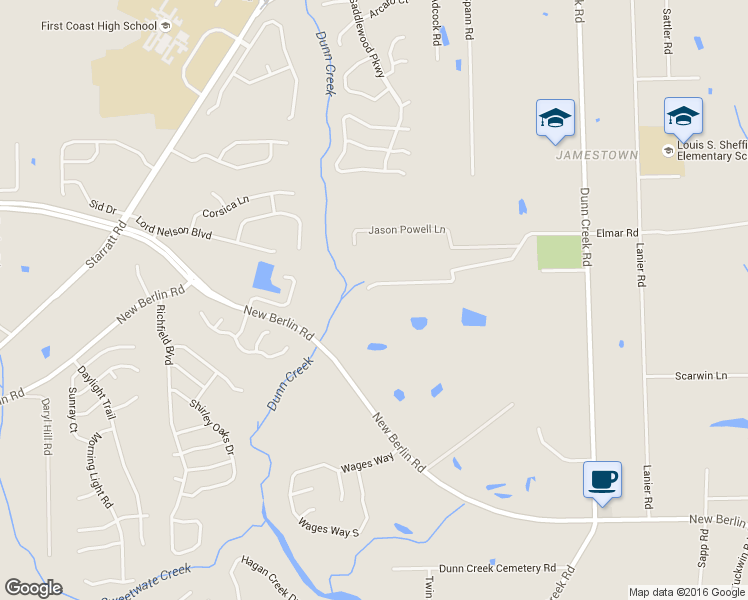 map of restaurants, bars, coffee shops, grocery stores, and more near 1350 Elmar Road in Jacksonville