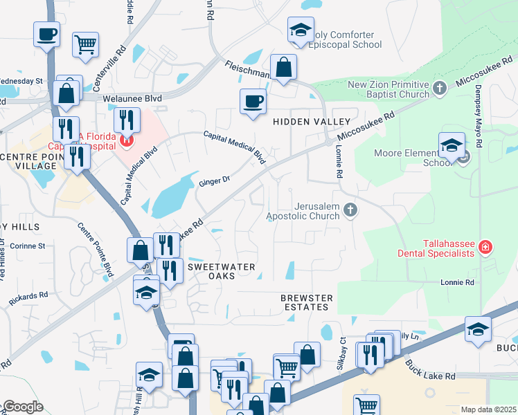 map of restaurants, bars, coffee shops, grocery stores, and more near 3240 Gramercy Place in Tallahassee