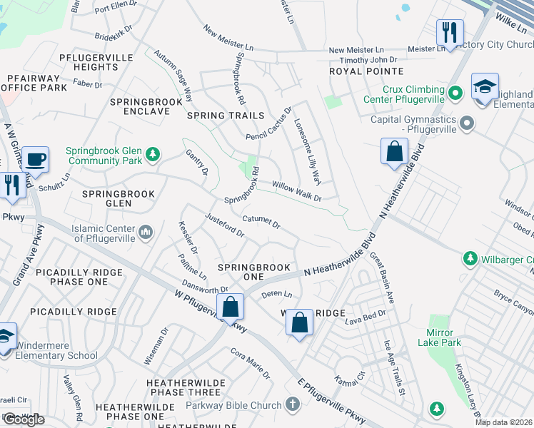 map of restaurants, bars, coffee shops, grocery stores, and more near 600 Catumet Dr in Pflugerville