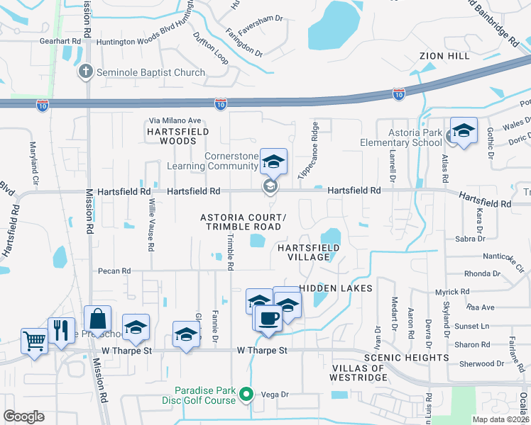 map of restaurants, bars, coffee shops, grocery stores, and more near in Tallahassee