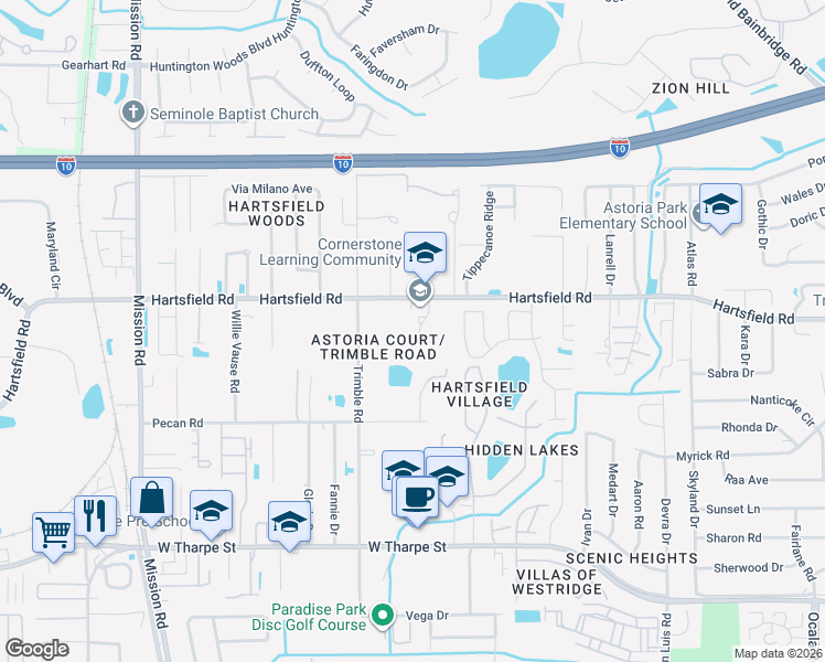 map of restaurants, bars, coffee shops, grocery stores, and more near in Tallahassee