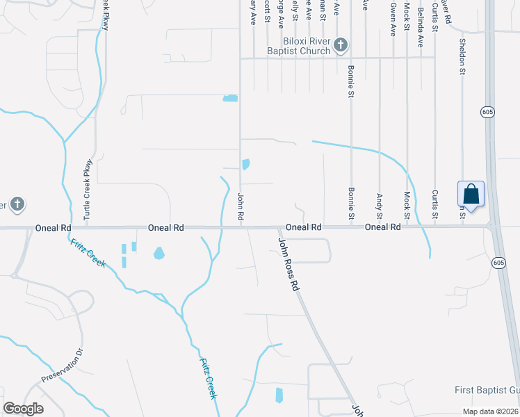 map of restaurants, bars, coffee shops, grocery stores, and more near 12204 Oneal Road in Gulfport
