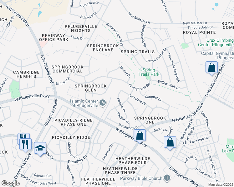 map of restaurants, bars, coffee shops, grocery stores, and more near 914 West Pflugerville Parkway in Round Rock