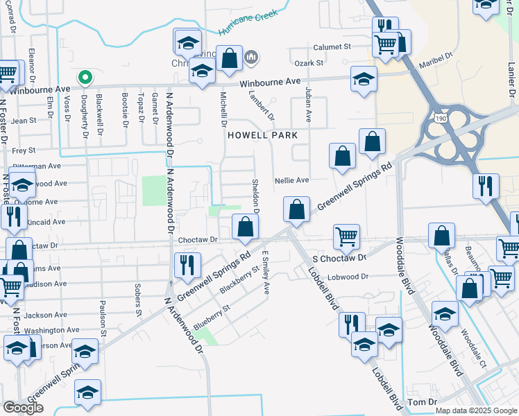 map of restaurants, bars, coffee shops, grocery stores, and more near 6487 Kincaid Avenue in Baton Rouge