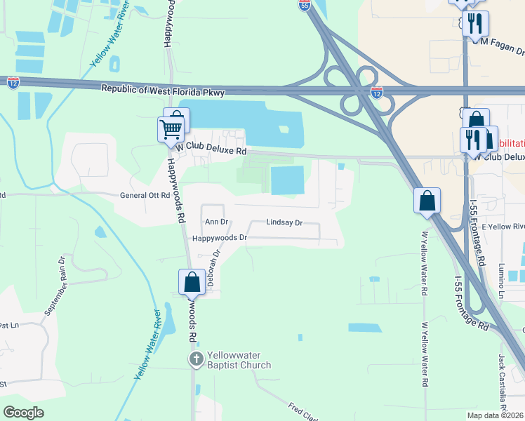 map of restaurants, bars, coffee shops, grocery stores, and more near 42192 Broad Walk Avenue in Hammond