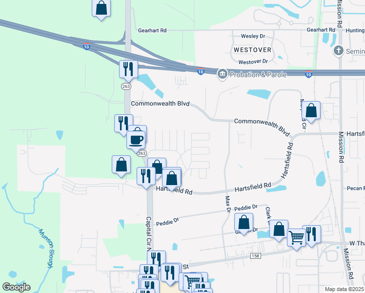 map of restaurants, bars, coffee shops, grocery stores, and more near 1700-1728 De Saix Boulevard in Tallahassee