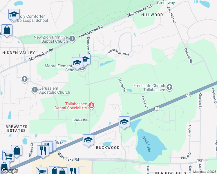 map of restaurants, bars, coffee shops, grocery stores, and more near 4359 Maylor Road in Tallahassee