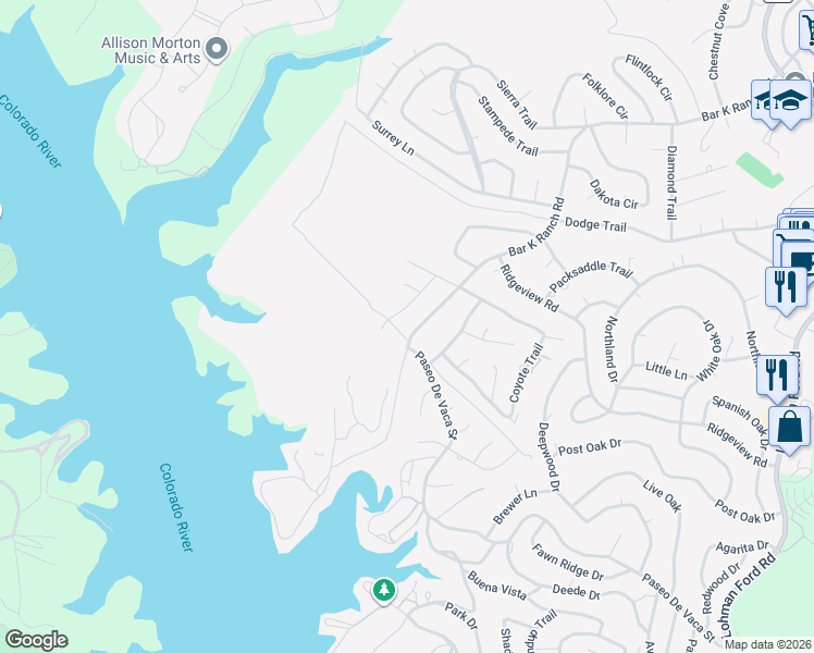 map of restaurants, bars, coffee shops, grocery stores, and more near 7100 Bar K Ranch Road in Leander