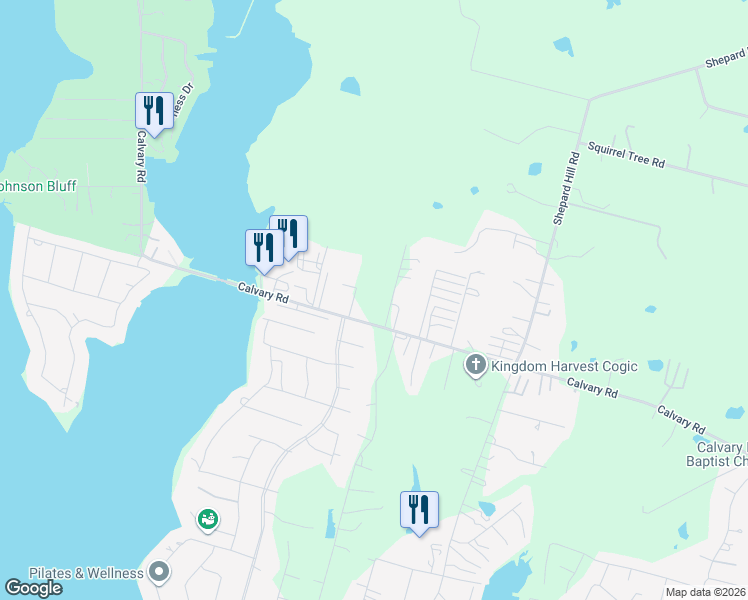 map of restaurants, bars, coffee shops, grocery stores, and more near 13762 Calvary Road in Willis