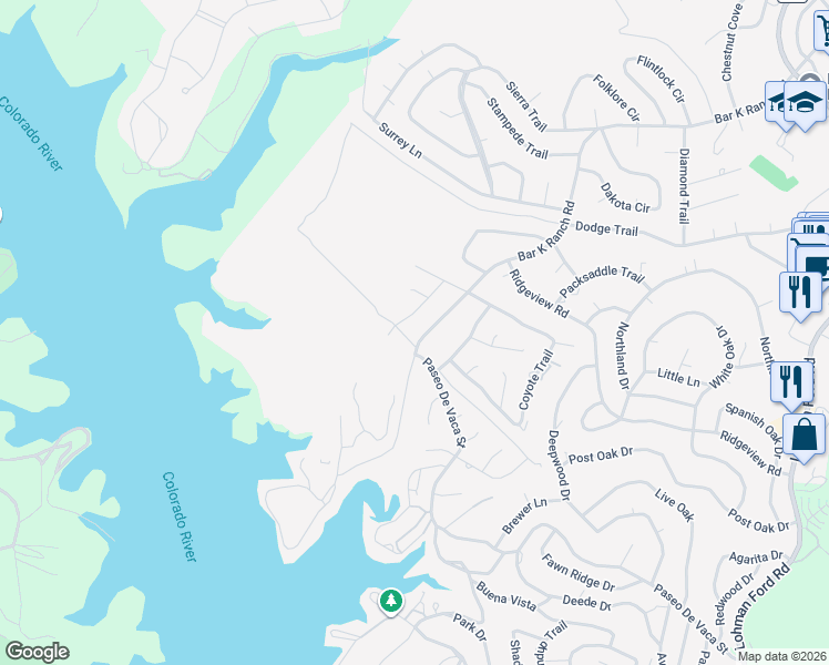 map of restaurants, bars, coffee shops, grocery stores, and more near 7100 Bar K Ranch Road in Leander