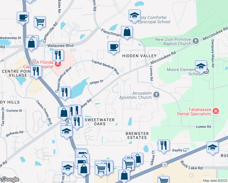 map of restaurants, bars, coffee shops, grocery stores, and more near 3240 Gramercy Place in Tallahassee