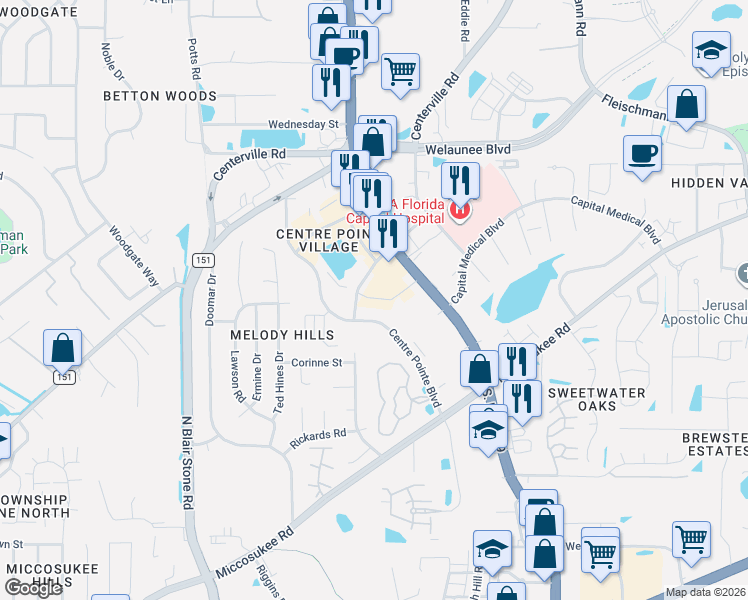map of restaurants, bars, coffee shops, grocery stores, and more near 1983 Centre Pointe Boulevard in Tallahassee