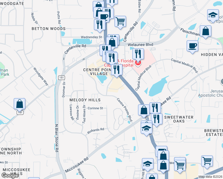 map of restaurants, bars, coffee shops, grocery stores, and more near 1983 Centre Pointe Boulevard in Tallahassee