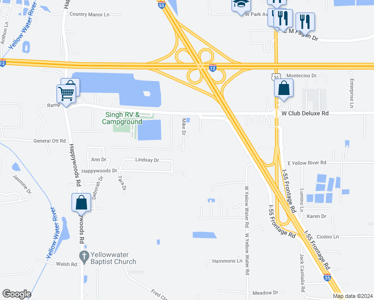 map of restaurants, bars, coffee shops, grocery stores, and more near 42277 Mike Drive in Hammond