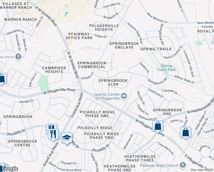 map of restaurants, bars, coffee shops, grocery stores, and more near 17810 Kilkenny Drive in Pflugerville