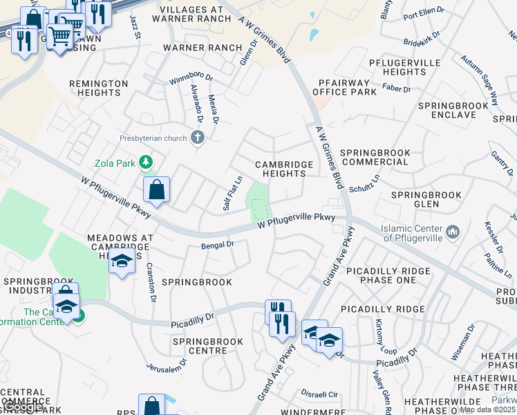 map of restaurants, bars, coffee shops, grocery stores, and more near 17500 Marfa Lights Trail in Round Rock