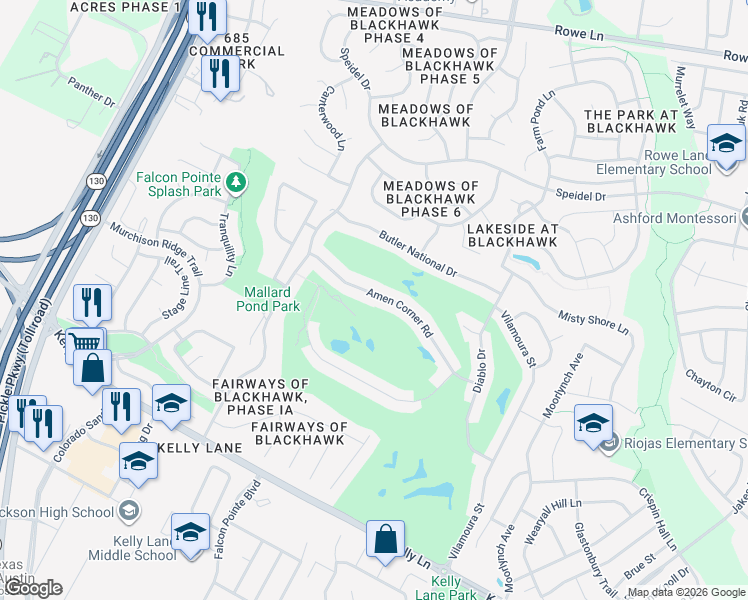 map of restaurants, bars, coffee shops, grocery stores, and more near 2513 Amen Corner Road in Pflugerville
