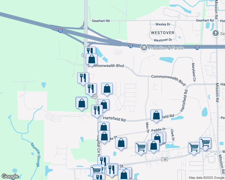 map of restaurants, bars, coffee shops, grocery stores, and more near 1713 Bordeaux Boulevard in Tallahassee