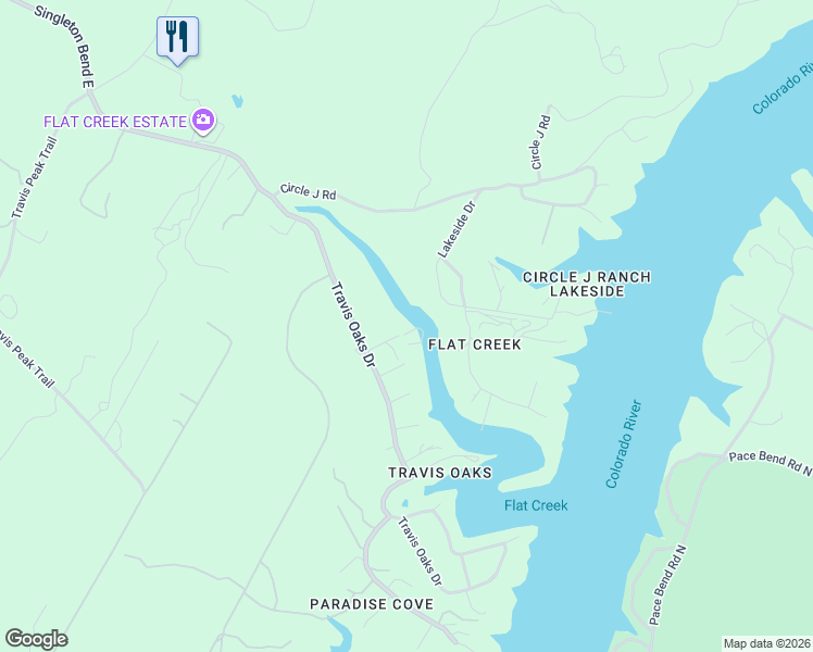 map of restaurants, bars, coffee shops, grocery stores, and more near 24005 Bluebird Lane in Marble Falls