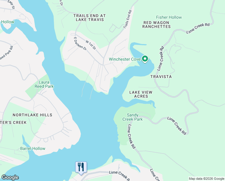 map of restaurants, bars, coffee shops, grocery stores, and more near 9907 Trails End Road in Leander