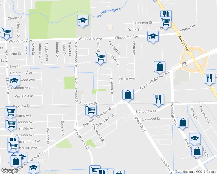 map of restaurants, bars, coffee shops, grocery stores, and more near 6456 Osborne Avenue in Baton Rouge