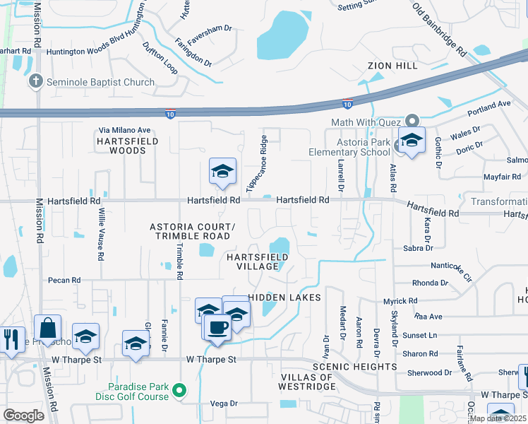 map of restaurants, bars, coffee shops, grocery stores, and more near 2284 Nannas Loop in Tallahassee