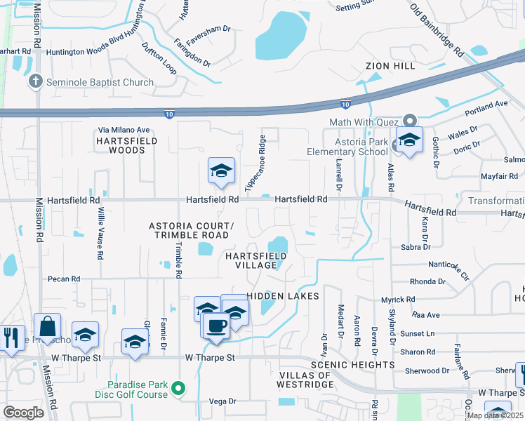 map of restaurants, bars, coffee shops, grocery stores, and more near 2284 Nannas Loop in Tallahassee