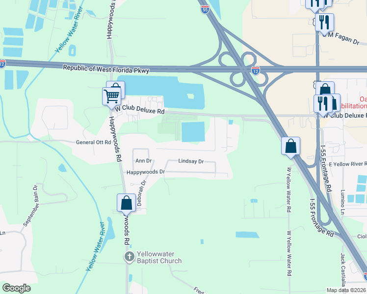 map of restaurants, bars, coffee shops, grocery stores, and more near 42192 Broad Walk Avenue in Hammond