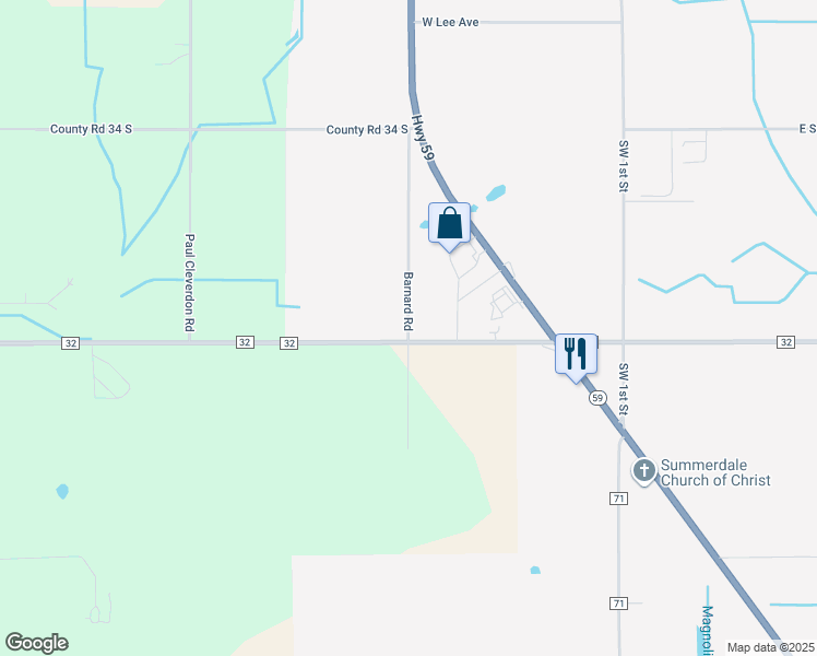 map of restaurants, bars, coffee shops, grocery stores, and more near Barnard Road in Summerdale