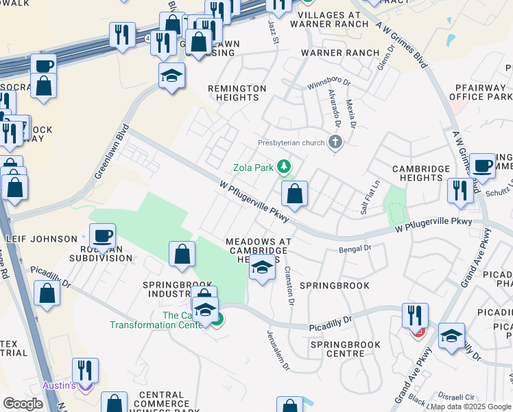 map of restaurants, bars, coffee shops, grocery stores, and more near 2001 West Pflugerville Parkway in Round Rock