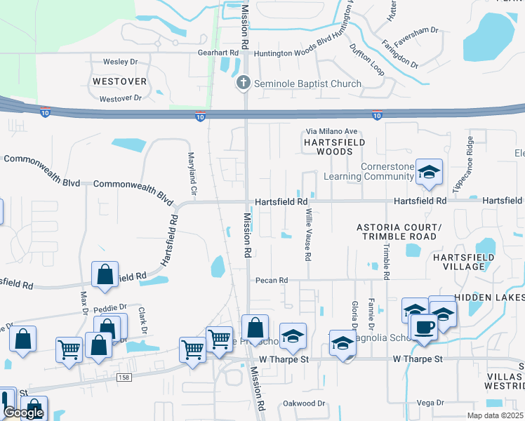 map of restaurants, bars, coffee shops, grocery stores, and more near 2262 Del Carmel Way in Tallahassee