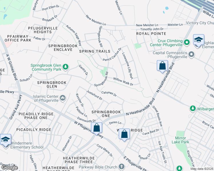map of restaurants, bars, coffee shops, grocery stores, and more near 600 Catumet Drive in Pflugerville