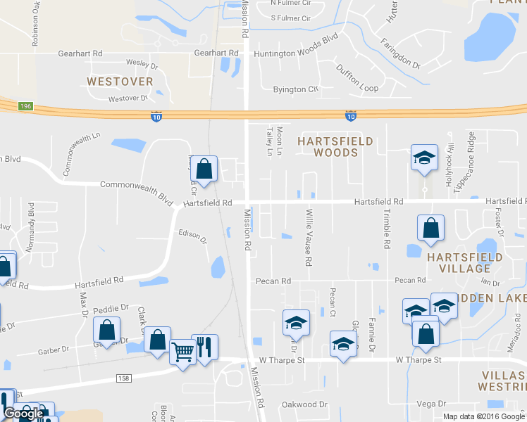 map of restaurants, bars, coffee shops, grocery stores, and more near 2289 Del Carmel Way in Tallahassee