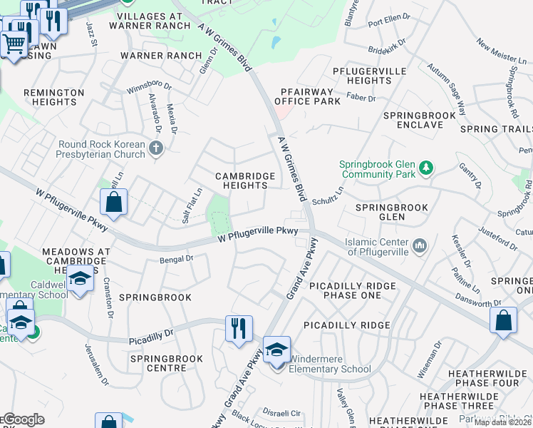 map of restaurants, bars, coffee shops, grocery stores, and more near 1410 West Pflugerville Parkway in Round Rock
