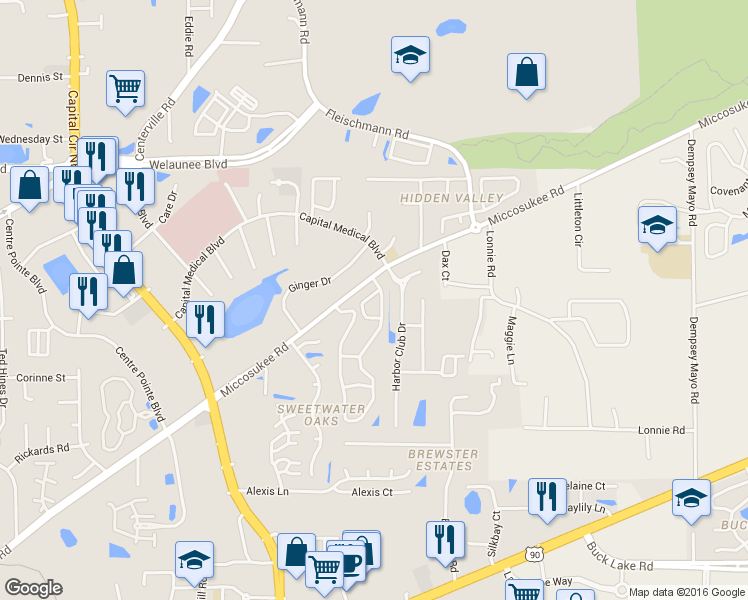 map of restaurants, bars, coffee shops, grocery stores, and more near 3287 Gramercy Place in Tallahassee