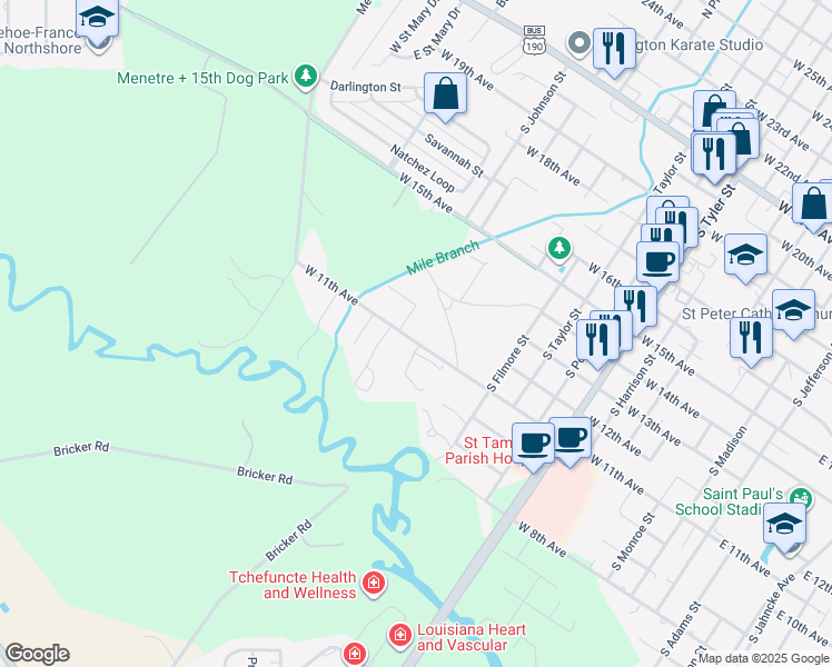 map of restaurants, bars, coffee shops, grocery stores, and more near 1217 West Presidents Drive in Covington