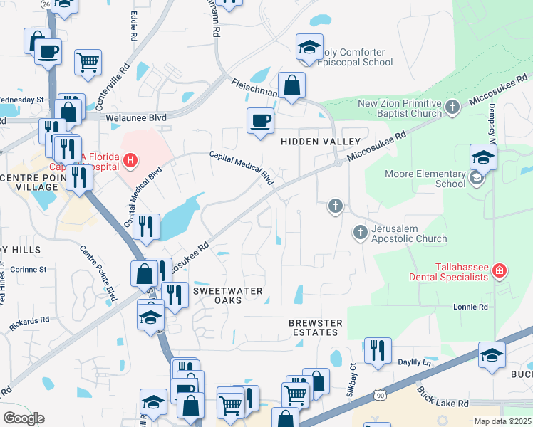 map of restaurants, bars, coffee shops, grocery stores, and more near 3287 Gramercy Place in Tallahassee