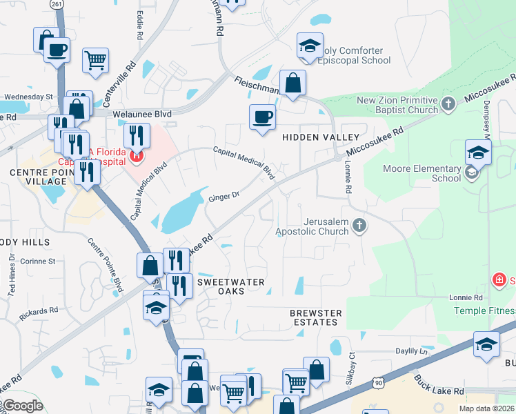 map of restaurants, bars, coffee shops, grocery stores, and more near 3274 Gramercy Place in Tallahassee