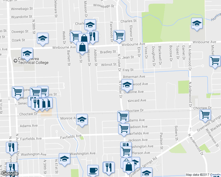 map of restaurants, bars, coffee shops, grocery stores, and more near 4851 Underwood Avenue in Baton Rouge
