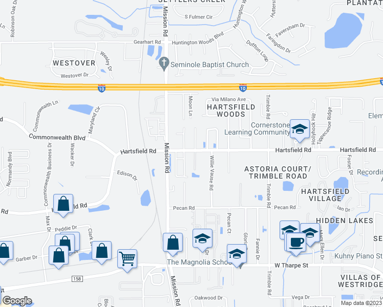 map of restaurants, bars, coffee shops, grocery stores, and more near 2234 Cedarbrook Court in Tallahassee