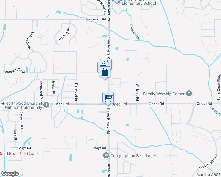 map of restaurants, bars, coffee shops, grocery stores, and more near 13120 Three Rivers Road in Gulfport