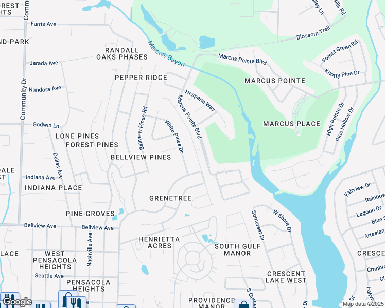 map of restaurants, bars, coffee shops, grocery stores, and more near 6600 Greenwell Street in Pensacola