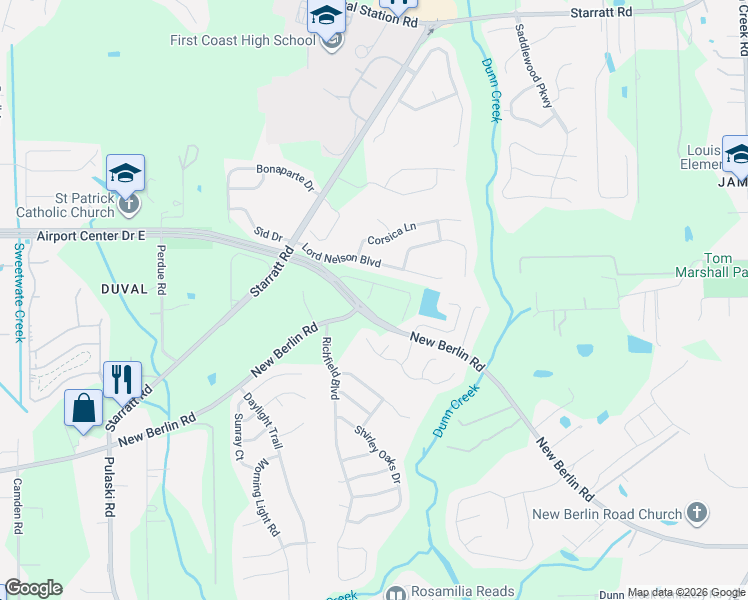 map of restaurants, bars, coffee shops, grocery stores, and more near 882 Observatory Parkway in Jacksonville
