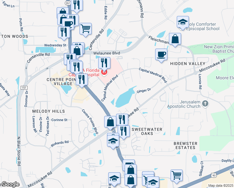 map of restaurants, bars, coffee shops, grocery stores, and more near 1839 Buford Ct in Tallahassee