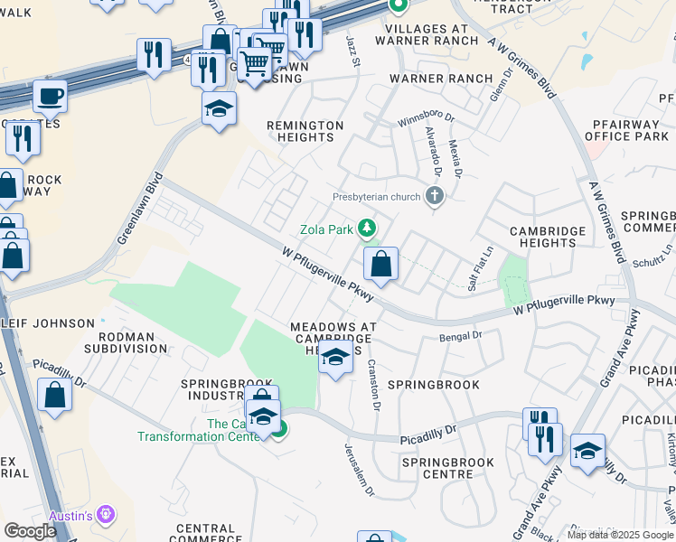 map of restaurants, bars, coffee shops, grocery stores, and more near 2013 Ebony Dove Street in Round Rock
