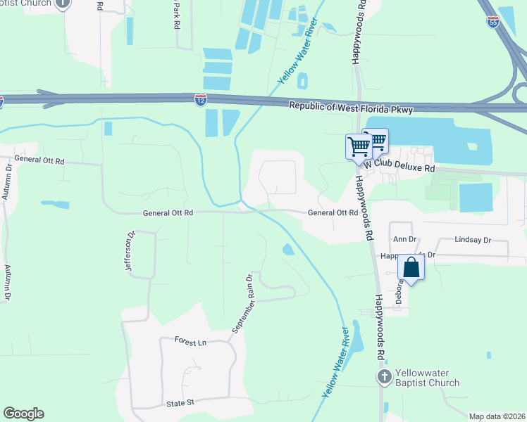 map of restaurants, bars, coffee shops, grocery stores, and more near 13474 General Ott Road in Hammond