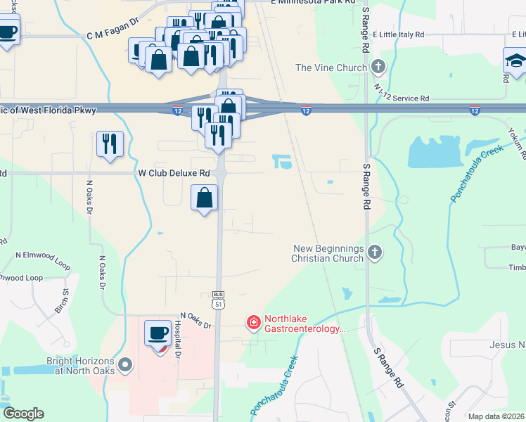 map of restaurants, bars, coffee shops, grocery stores, and more near 16061 Lamonte Drive in Hammond