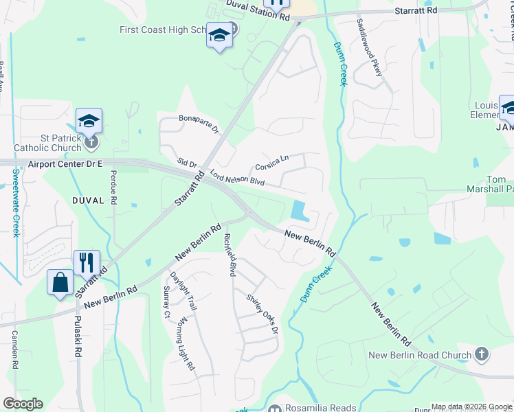 map of restaurants, bars, coffee shops, grocery stores, and more near 882 Observatory Parkway in Jacksonville