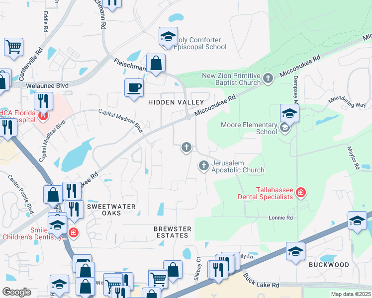 map of restaurants, bars, coffee shops, grocery stores, and more near 1783 Dax Court in Tallahassee
